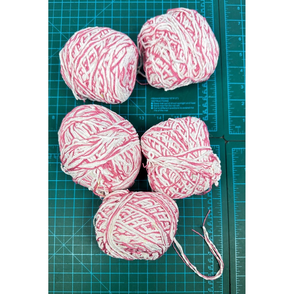 Pink and White Variegated Chenille Yarn Lot 5 Balls 478g Soft Textured Knitting